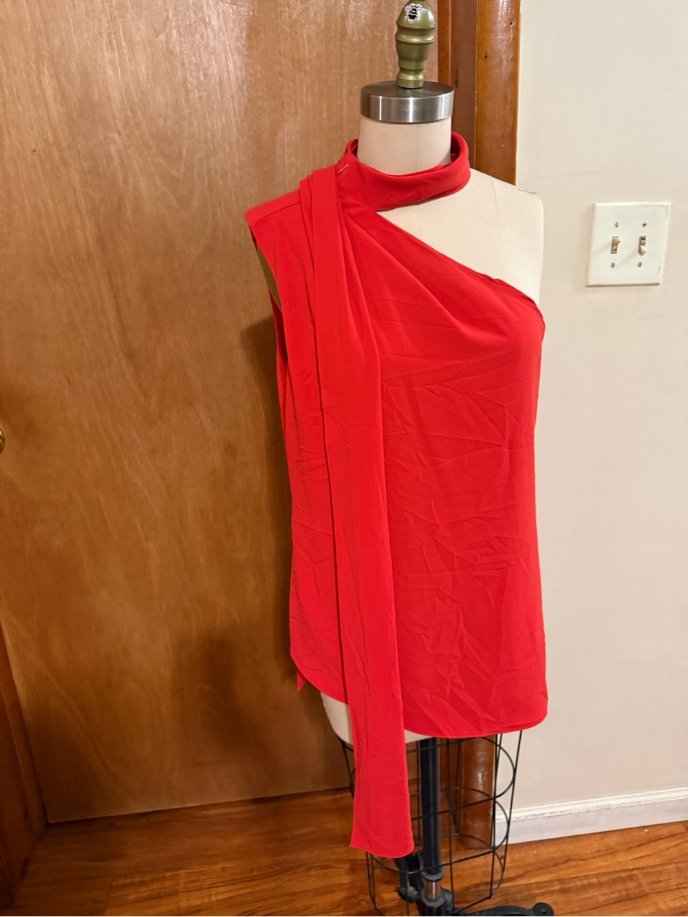 Halston Heritage One-Shoulder Red Draped Top